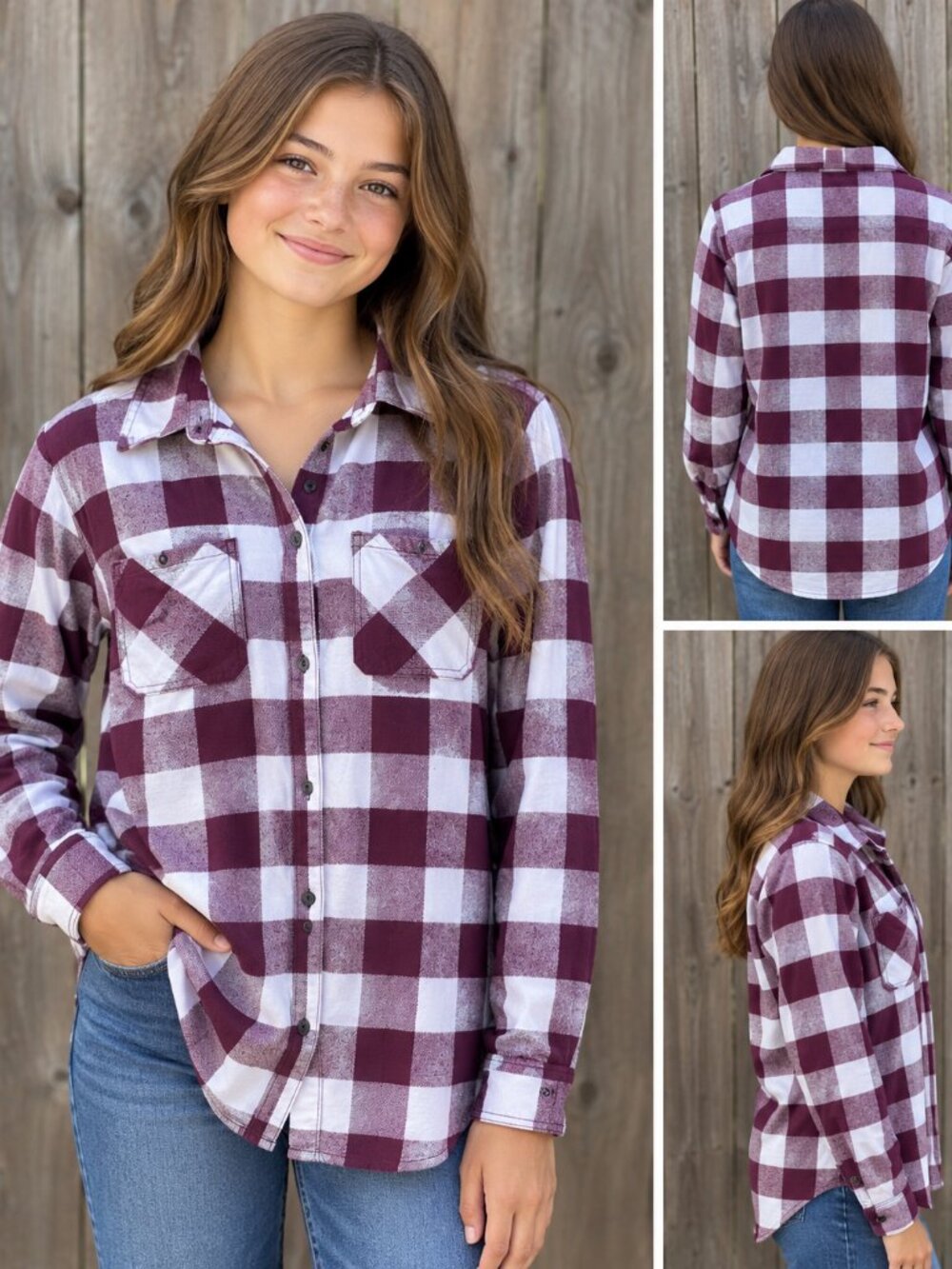 Roots Kids Girls Flannel Tunic Shirt Purple White Buffalo Plaid XL 11-12Y